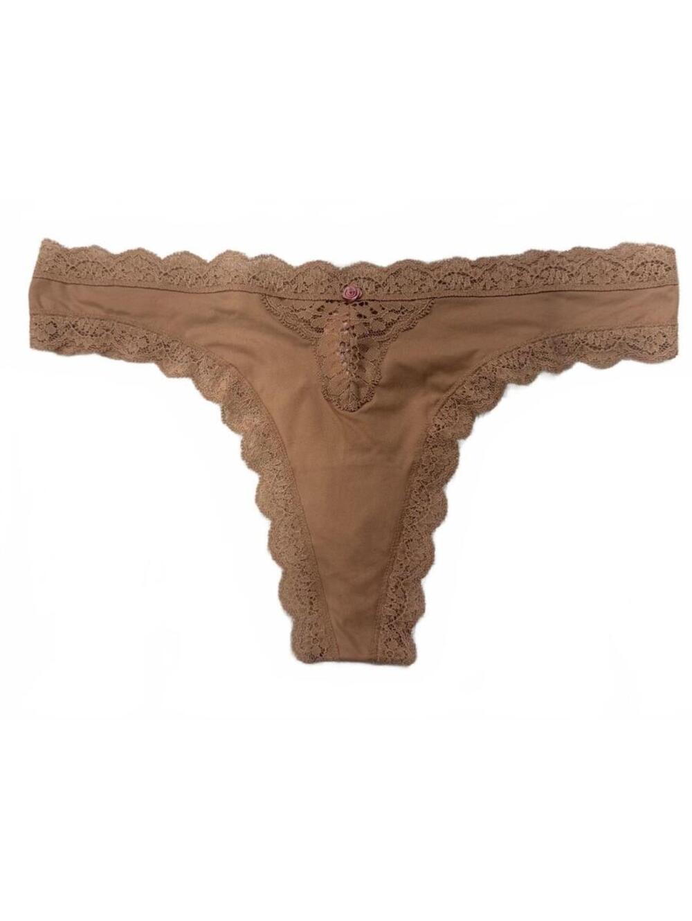 Victoria's Secret Dream Angels Tan Lace Thong Pink Rose M NWT